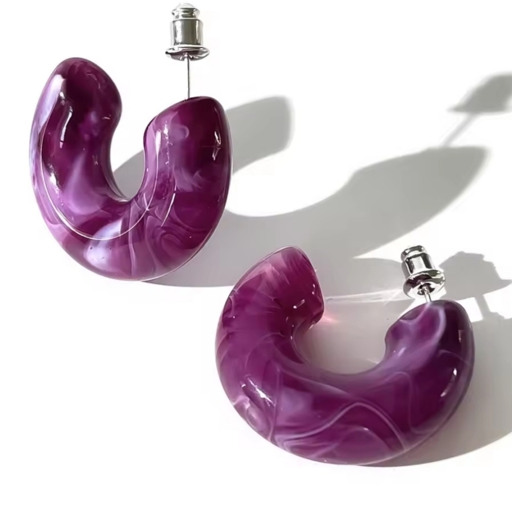 Marbled Purple Hoop Earrings | Lightweight | NWOT
